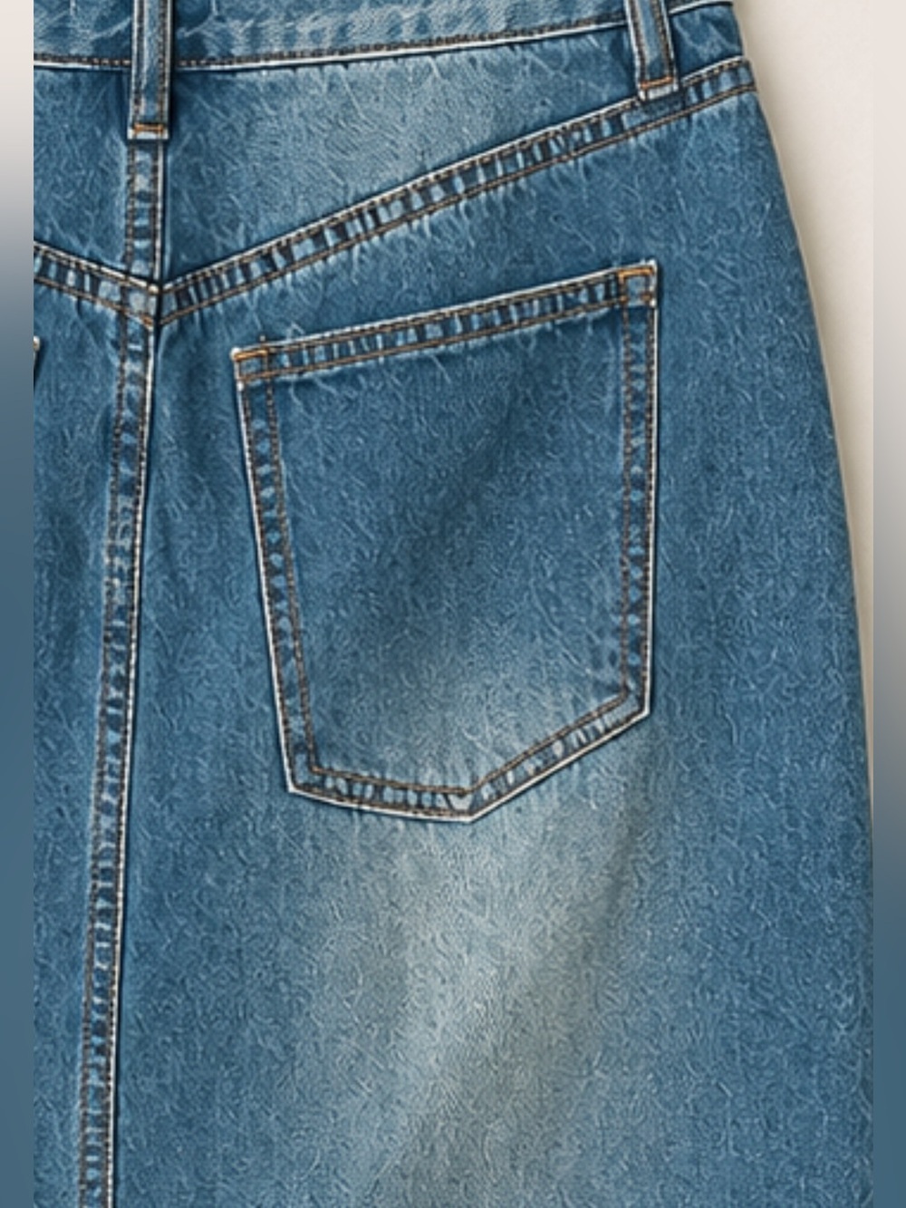 Fashion Nova Distressed Blue Denim MIDI Skirt- Women’s Medium - Picture 5 of 6